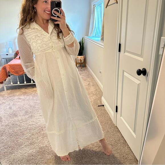 Vintage Mr. Jac Jr. White Polka Dot Lace Button Front Maxi Dress XS - Picture 4 of 16